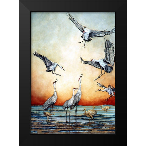 Flying Sandhill Cranes Black Modern Wood Framed Art Print by Rizzo, Gene