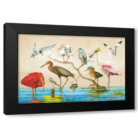 Red Bird Gang Black Modern Wood Framed Art Print by Rizzo, Gene