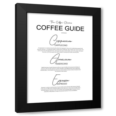 Coffee Guide Black Modern Wood Framed Art Print by Mi, Suki
