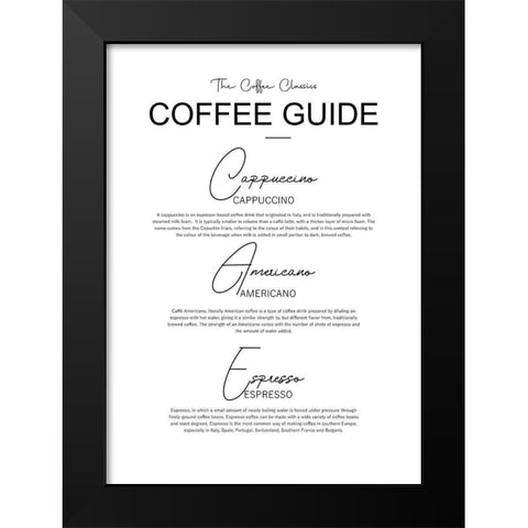Coffee Guide Black Modern Wood Framed Art Print by Mi, Suki