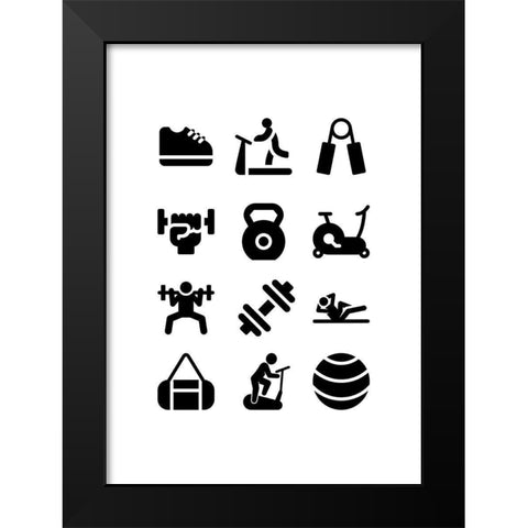 Gym Activities Black Modern Wood Framed Art Print by Mi, Suki