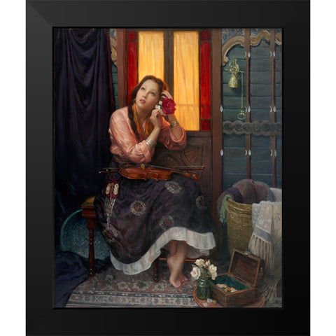 Crimson Rose Black Modern Wood Framed Art Print by Murray, Alan