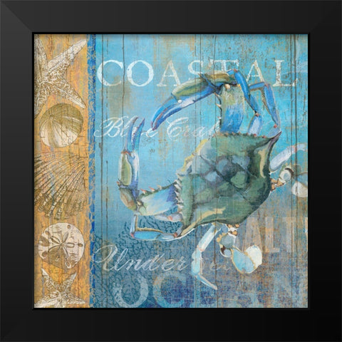 Crab and Sea Black Modern Wood Framed Art Print by Art Licensing Studio