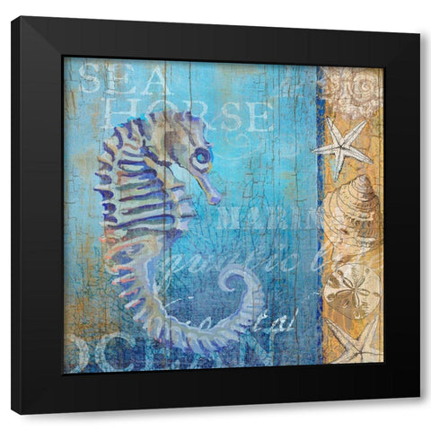 Sea Horse and Sea Black Modern Wood Framed Art Print by Art Licensing Studio