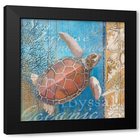 Turtle and Sea Black Modern Wood Framed Art Print with Double Matting by Art Licensing Studio