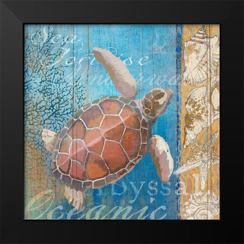 Turtle and Sea Black Modern Wood Framed Art Print by Art Licensing Studio