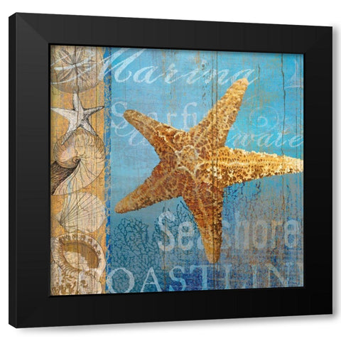 Starfish and sea Black Modern Wood Framed Art Print by Art Licensing Studio