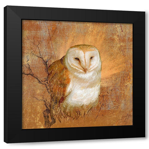 Owl in the wood Black Modern Wood Framed Art Print by Art Licensing Studio