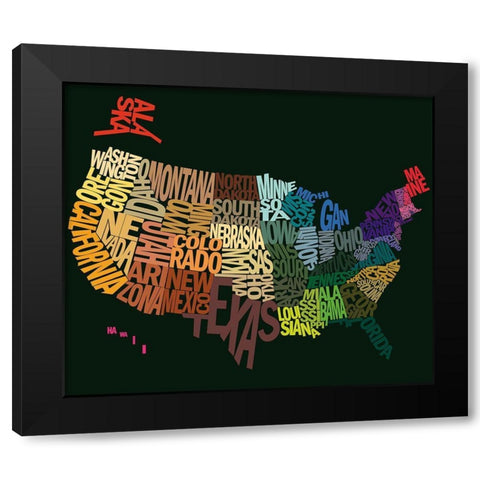 States of text Black Modern Wood Framed Art Print with Double Matting by Art Licensing Studio