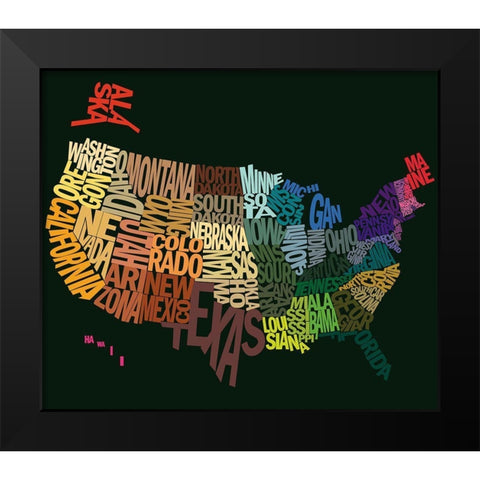 States of text Black Modern Wood Framed Art Print by Art Licensing Studio