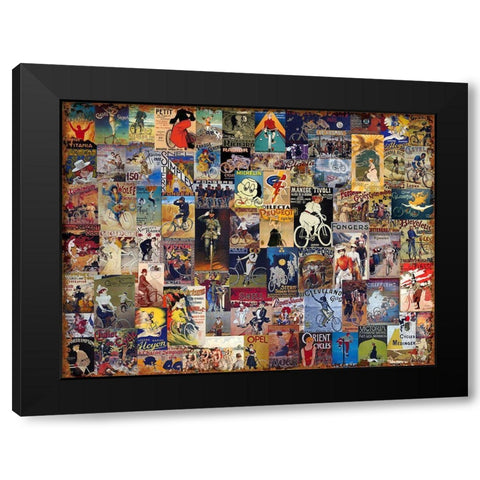World Bicycle Tour Collage Black Modern Wood Framed Art Print with Double Matting by Art Licensing Studio