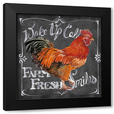 Rooster on Chalkboard II Black Modern Wood Framed Art Print with Double Matting by Art Licensing Studio