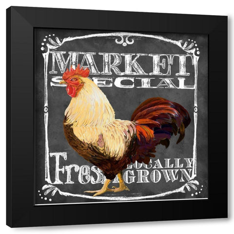 Rooster on Chalkboard IV Black Modern Wood Framed Art Print with Double Matting by Art Licensing Studio