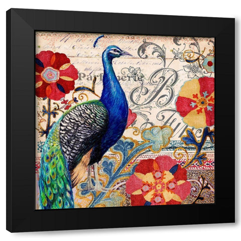 Peacock Decore I Black Modern Wood Framed Art Print by Art Licensing Studio