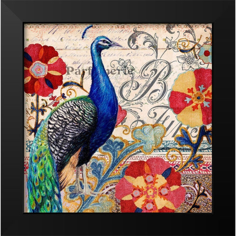 Peacock Decore I Black Modern Wood Framed Art Print by Art Licensing Studio
