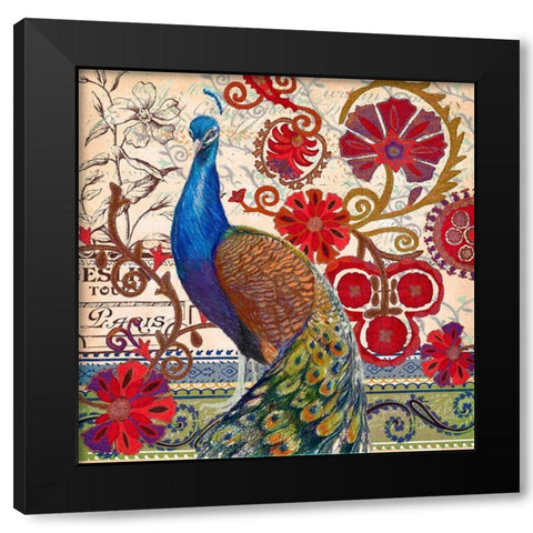Peacock Decore II Black Modern Wood Framed Art Print by Art Licensing Studio