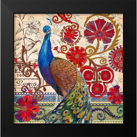 Peacock Decore II Black Modern Wood Framed Art Print by Art Licensing Studio