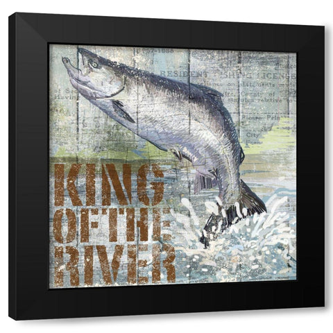 Open Season King Salmon Black Modern Wood Framed Art Print with Double Matting by Art Licensing Studio