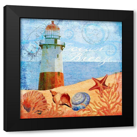 Ocean Breeze Lighthouse Black Modern Wood Framed Art Print by Art Licensing Studio