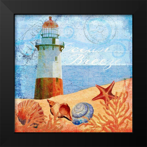 Ocean Breeze Lighthouse Black Modern Wood Framed Art Print by Art Licensing Studio