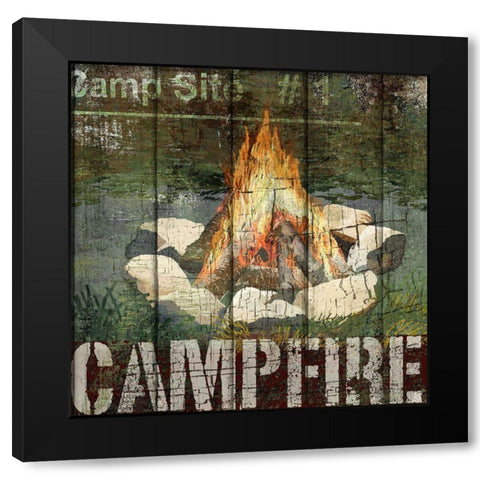 Open Season Campfire Black Modern Wood Framed Art Print with Double Matting by Art Licensing Studio