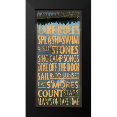 Lake Rules Black Modern Wood Framed Art Print by Art Licensing Studio