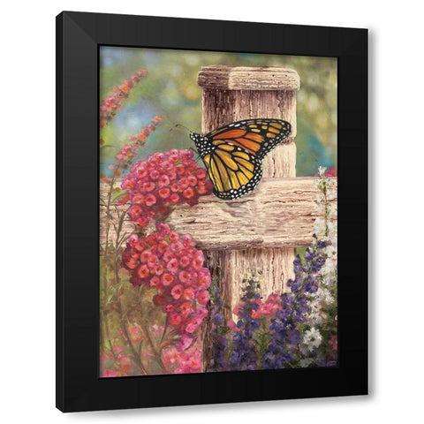 Butterfly and Fence Cross Black Modern Wood Framed Art Print by Art Licensing Studio