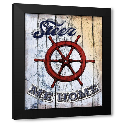 Shipwheel Black Modern Wood Framed Art Print by Art Licensing Studio