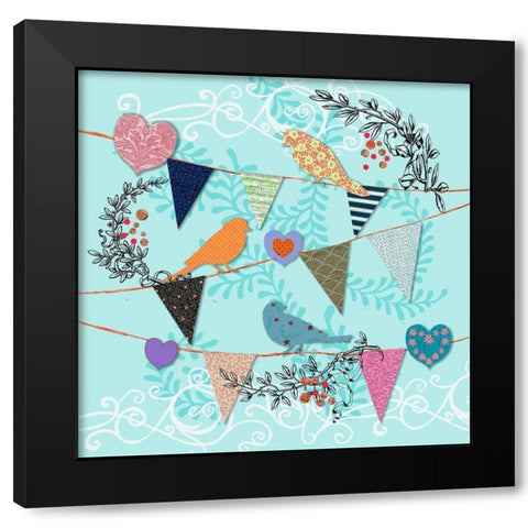 Birds and Hearts Black Modern Wood Framed Art Print with Double Matting by Art Licensing Studio