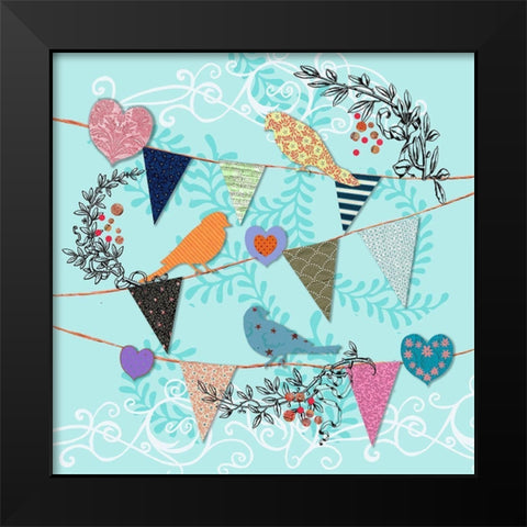 Birds and Hearts Black Modern Wood Framed Art Print by Art Licensing Studio