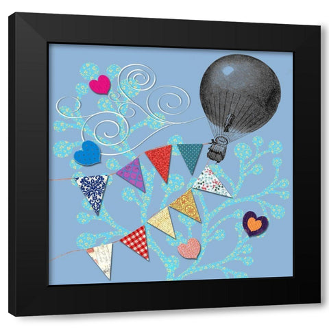 Fly Away Balloon Black Modern Wood Framed Art Print by Art Licensing Studio