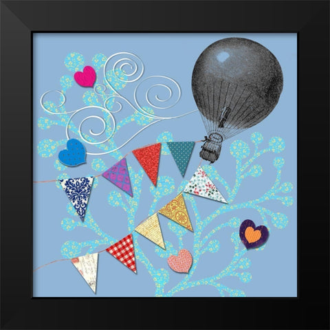 Fly Away Balloon Black Modern Wood Framed Art Print by Art Licensing Studio