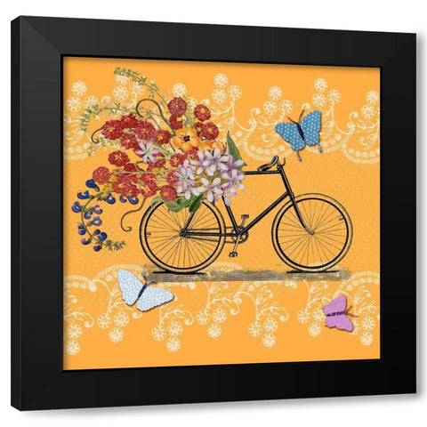 Flower Market Bicycle Black Modern Wood Framed Art Print by Art Licensing Studio