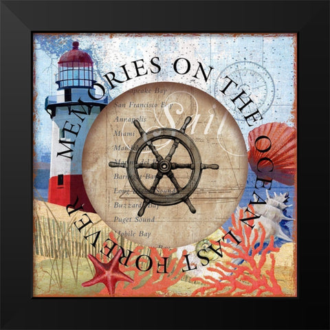 Circled Lighthouse 1 Black Modern Wood Framed Art Print by Art Licensing Studio