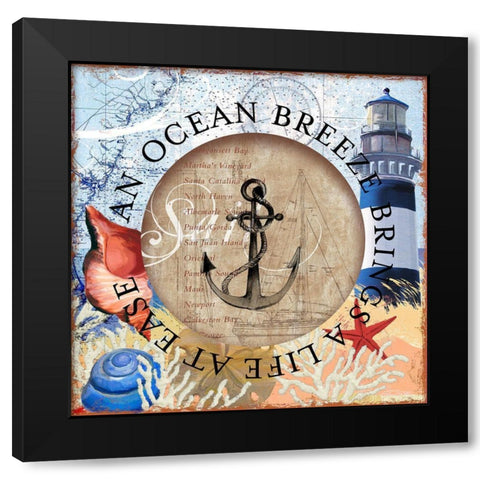 Circled Lighthouse 2 Black Modern Wood Framed Art Print by Art Licensing Studio