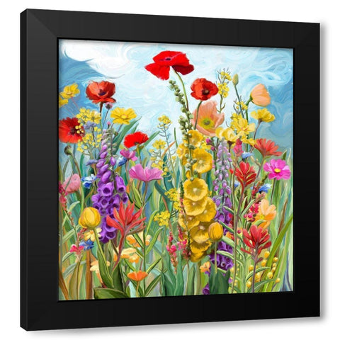 Floral Fields 1 Black Modern Wood Framed Art Print with Double Matting by Art Licensing Studio