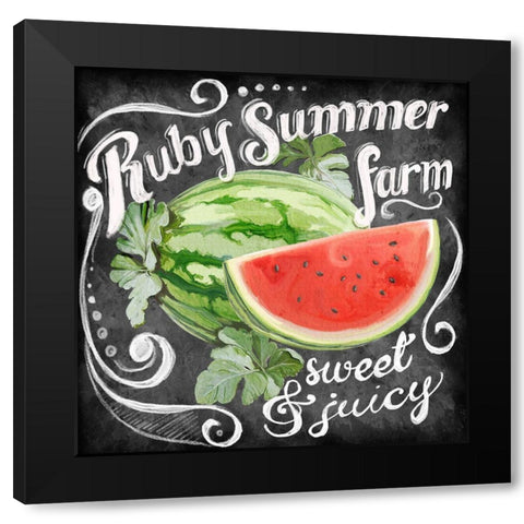 Chalkboard Watermelon Black Modern Wood Framed Art Print by Art Licensing Studio
