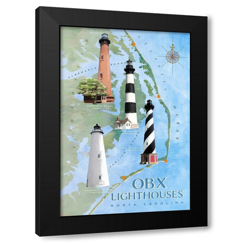 OBX Lighthouses Black Modern Wood Framed Art Print by Art Licensing Studio