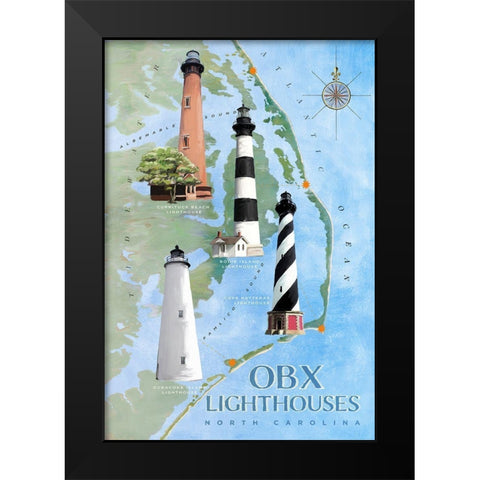 OBX Lighthouses Black Modern Wood Framed Art Print by Art Licensing Studio
