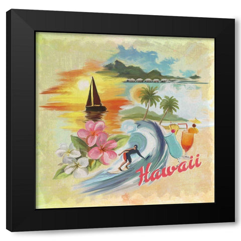 Hawaii Paradise Pattern Black Modern Wood Framed Art Print by Art Licensing Studio