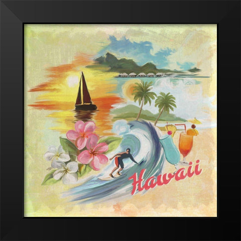 Hawaii Paradise Pattern Black Modern Wood Framed Art Print by Art Licensing Studio