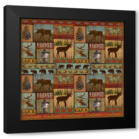 Patchwork Lodge and Cabin Black Modern Wood Framed Art Print with Double Matting by Art Licensing Studio