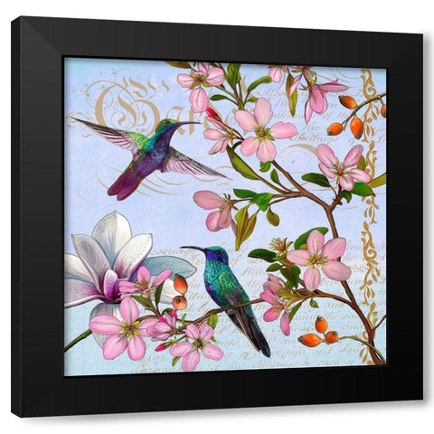 Hummingbird Botanical Black Modern Wood Framed Art Print by Art Licensing Studio