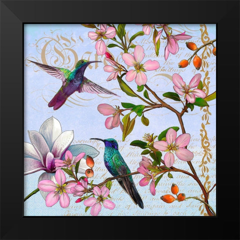 Hummingbird Botanical Black Modern Wood Framed Art Print by Art Licensing Studio
