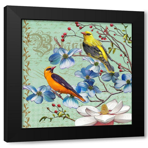 Oriole Bird Botanical Black Modern Wood Framed Art Print with Double Matting by Art Licensing Studio