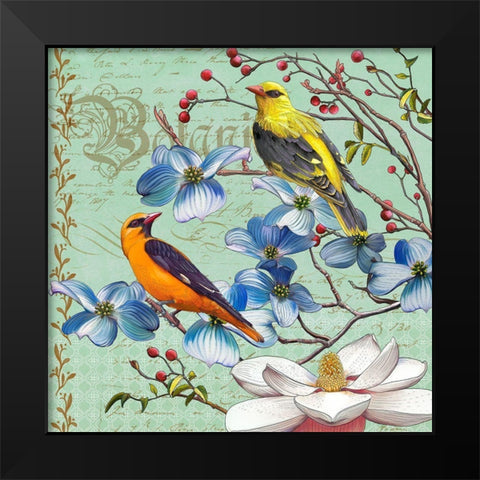 Oriole Bird Botanical Black Modern Wood Framed Art Print by Art Licensing Studio