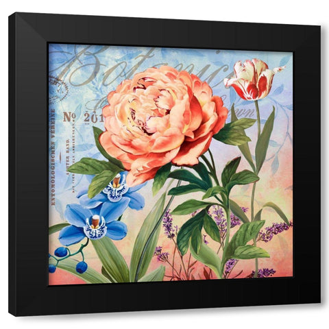 Botanique with Peony Black Modern Wood Framed Art Print with Double Matting by Art Licensing Studio