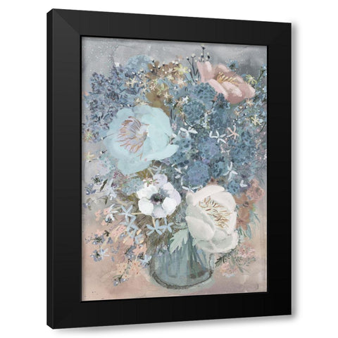 Summer Blues Bouquet Black Modern Wood Framed Art Print by Art Licensing Studio