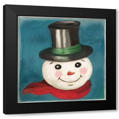 Happy Snowman Black Modern Wood Framed Art Print with Double Matting by Art Licensing Studio