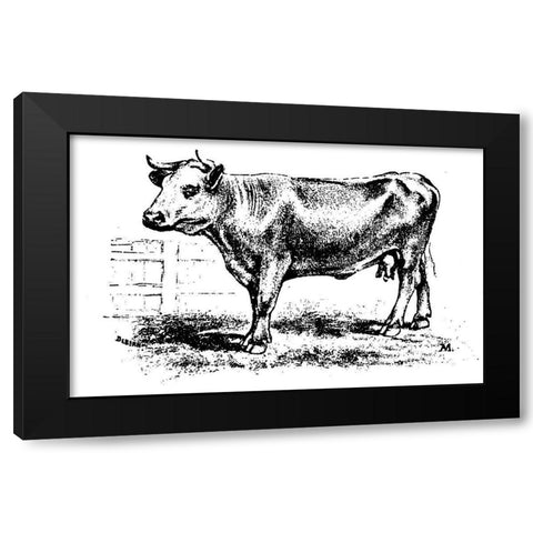 Barnyard Cow Black Modern Wood Framed Art Print with Double Matting by Art Licensing Studio